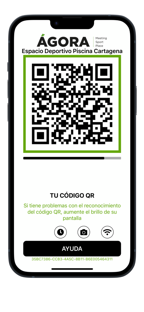 Ágora Pass - Agora Pass mobile app showing a dynamic QR code for gym and sports facility entry