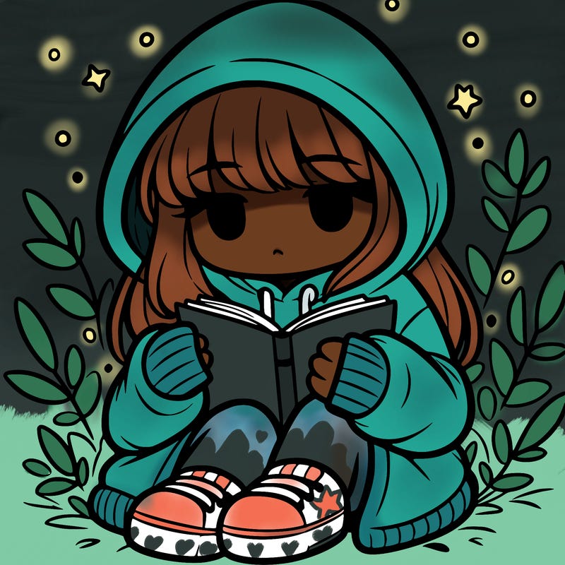girl in oversized hoodie reading a book