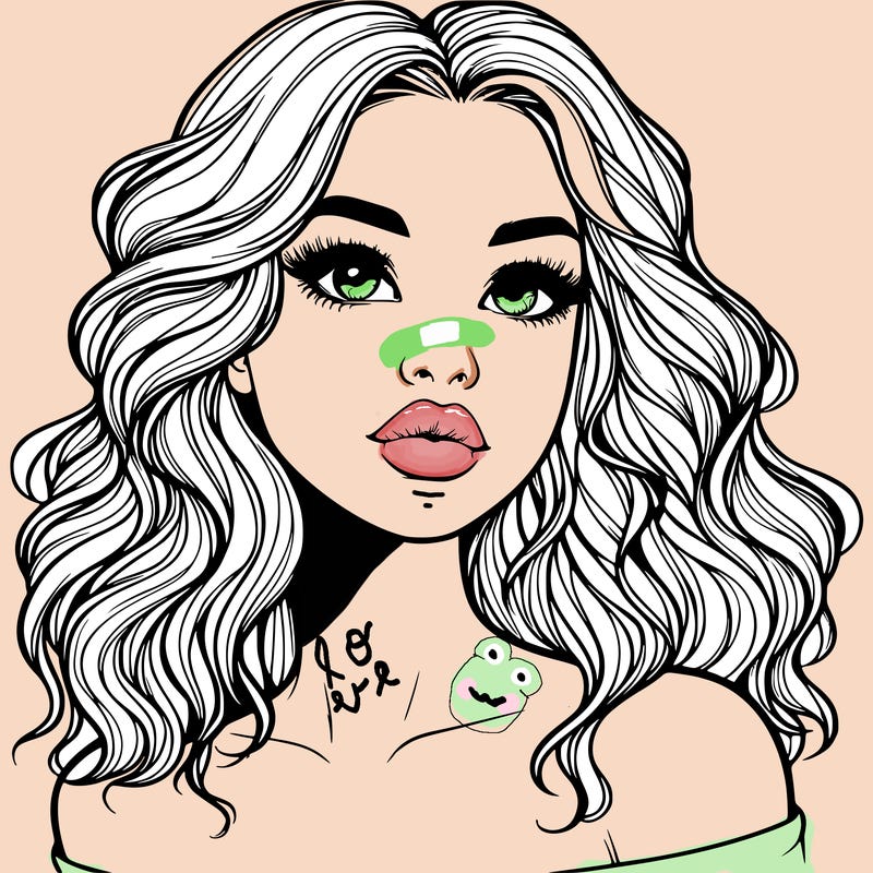 realistic girl with wavy hair and lips