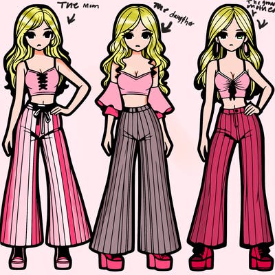 girls with flare pants and crop tops realistic