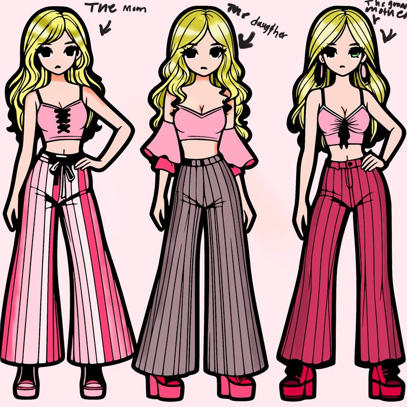 girls with flare pants and crop tops realistic