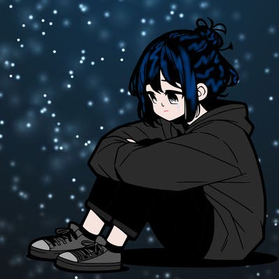 sad anime girl sitting alone
