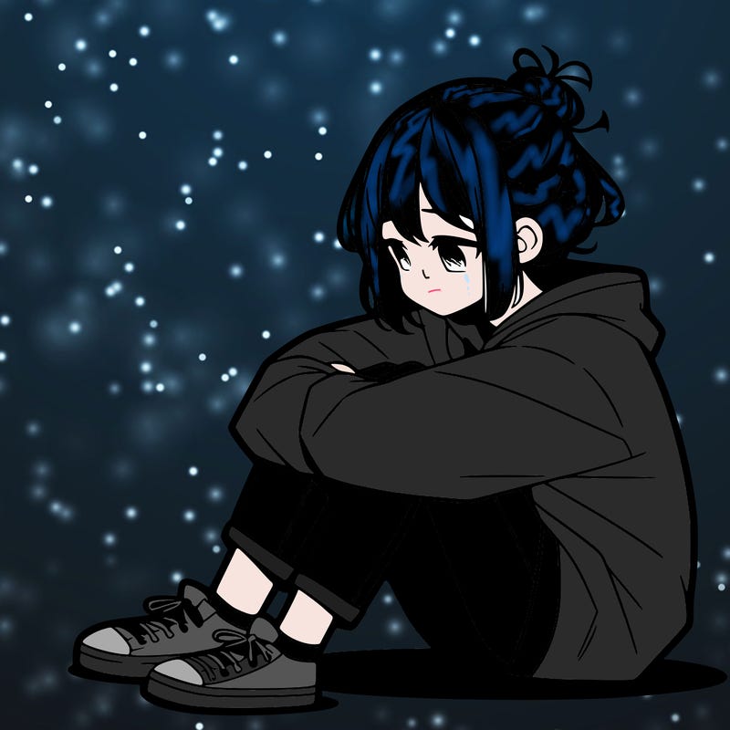 sad anime girl sitting alone