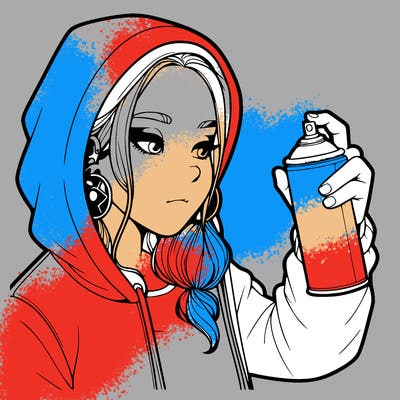 a realistic girl, spray painting