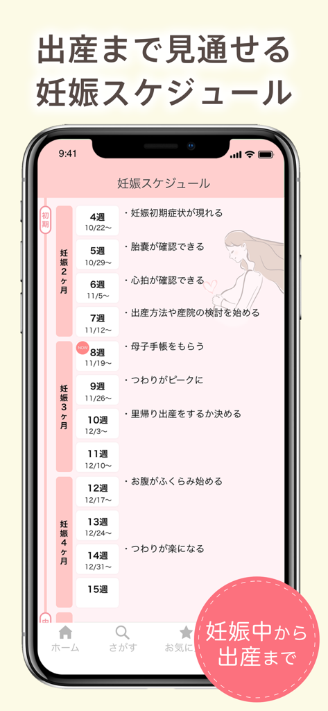 Grandparents ninaru app pregnancy schedule showing weekly milestones and development