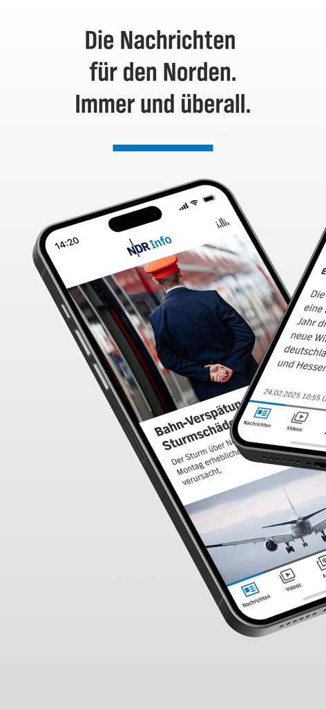 Interface do aplicativo NDR Info em um smartphone exibindo notícias regionais do Norte da Alemanha