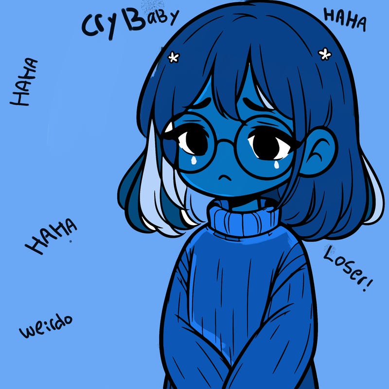 sad girl with glasses in a sweater