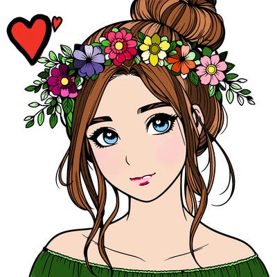 realistic girl with a flower crown and a bun