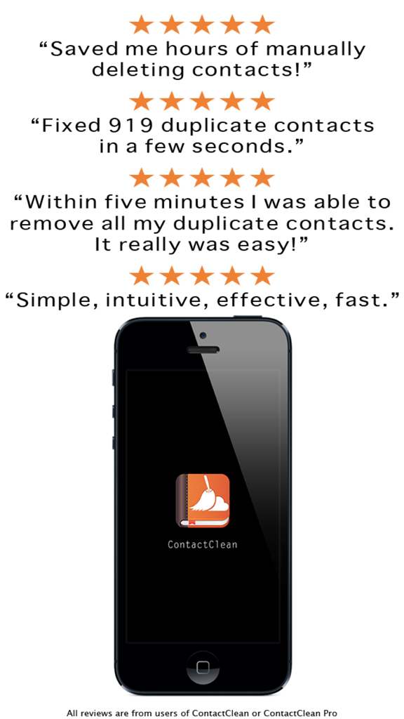 Positive Nutzerbewertungen und Fünf-Sterne-Bewertungen für die Adressbuch-Bereinigungs-App ContactClean Pro