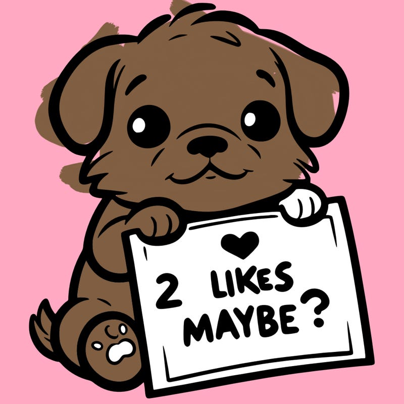 a puppy holding a sign that says 2 likes maybe?