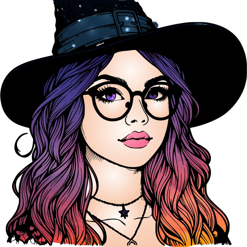 a witch with glasses realistic