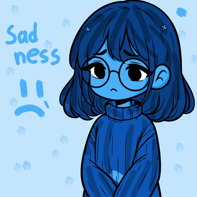 sad girl with glasses in a sweater