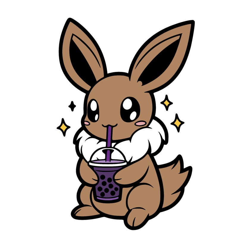 glaceon drinking boba tea