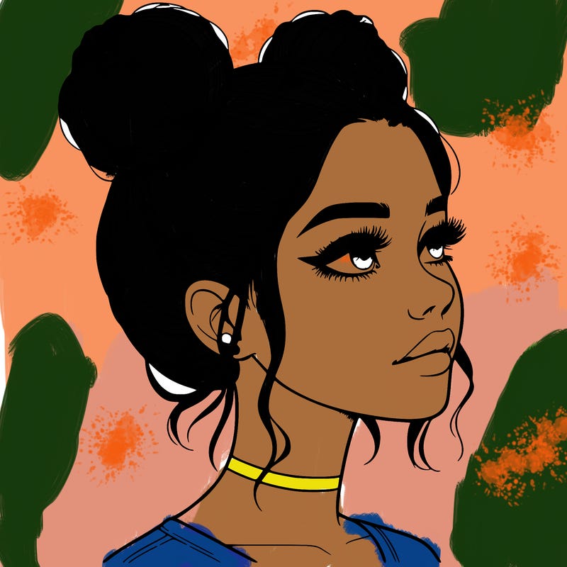 realistic girl with buns on the top of her head