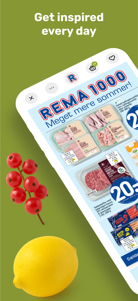 eTilbudsavis - 고기 할인 정보가 있는 디지털 식료품 전단지를 보여주는 eTilbudsavis의 모바일 앱 스크린샷