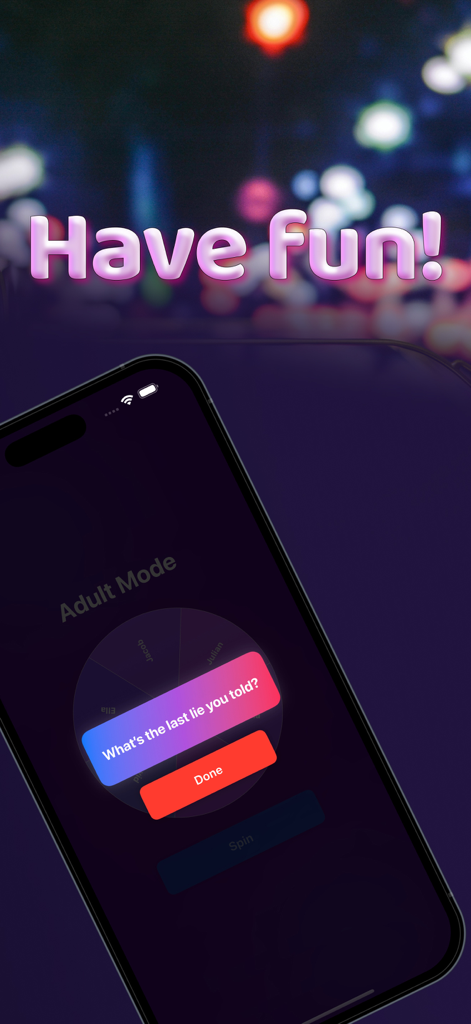 Truth or Dare 1000+ - iPhone mostrando una pregunta de verdad en modo Adultos de la aplicación Verdad o Reto