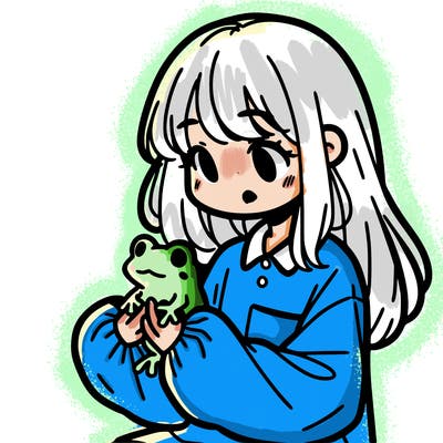 girl with long hair and a oversized shirt. and she is holding a frog
