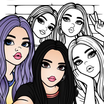 group of teen girls friends y2k up close in a selfie