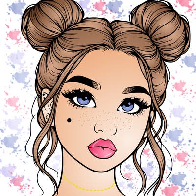 realistic girl with two buns on her hair and lips