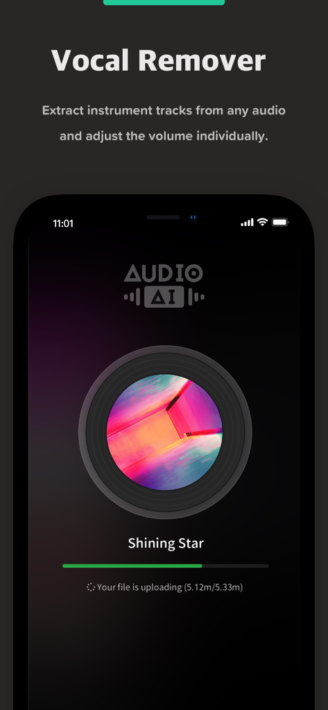 Audio Jam: AI for musicians - Audio Jam app screen showing the AI vocal remover feature extracting instrument tracks from a song