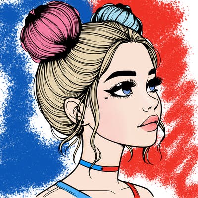 realistic girl with buns on the top of her head