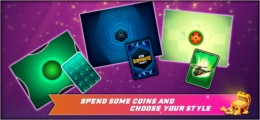 Bluff Master (420) - A selection of customizable card back designs and game themes in the Bluff Master 420 app.