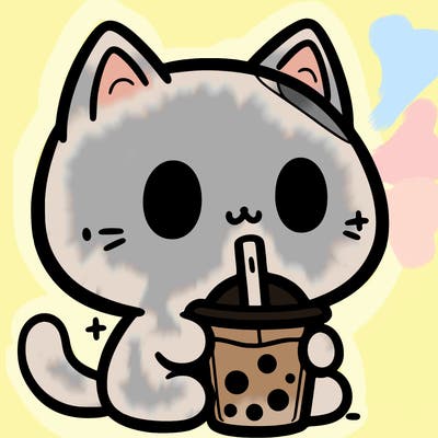 a cat drinking boba