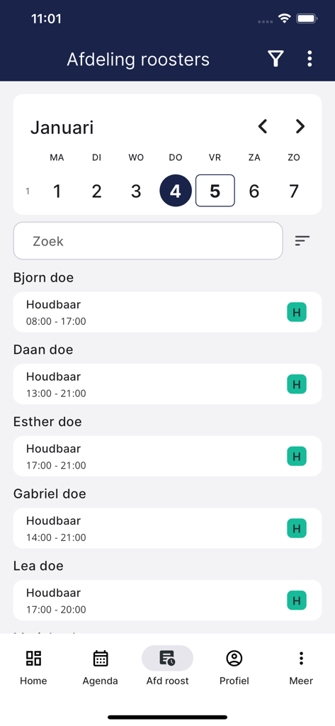 PMT - PMT-App-Abteilungsdienstplan mit Dienstplänen und Kalender für Januar