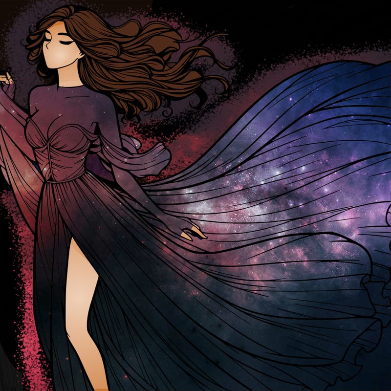 realistic woman in dress flowing the the wind