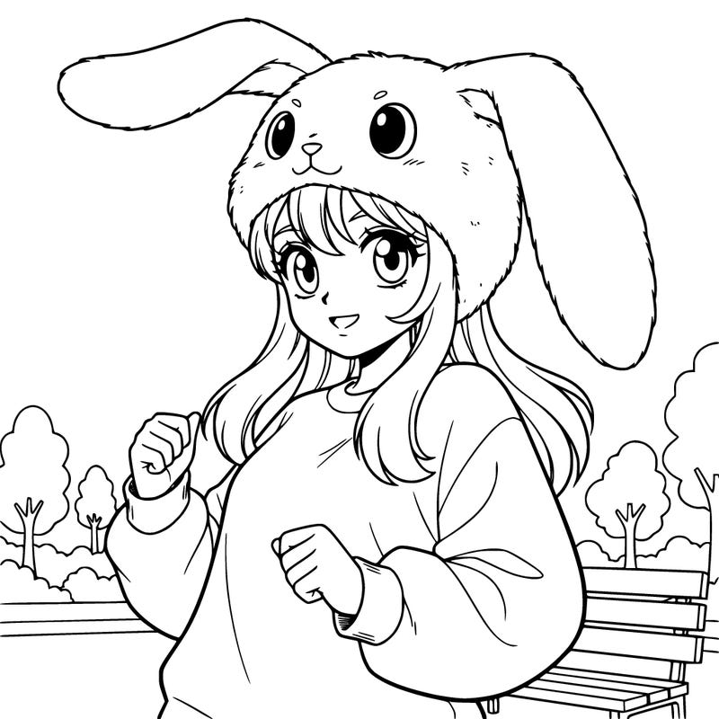 cute girl wearing a bunny hat and long-sleeved shirt