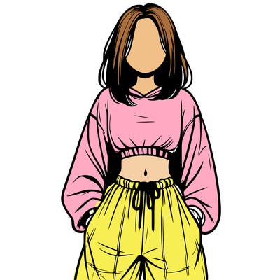 realistic girl faceless with baggy pants and a crop top