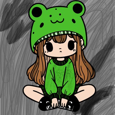 a girl wearing a frog hat and some frog socks