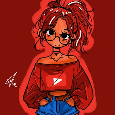 girl with a messy ponytail glasses a baggy crop top and jean shorts