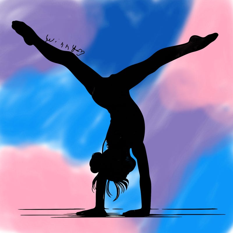 realistic gymnastic hand stand girl in four splits