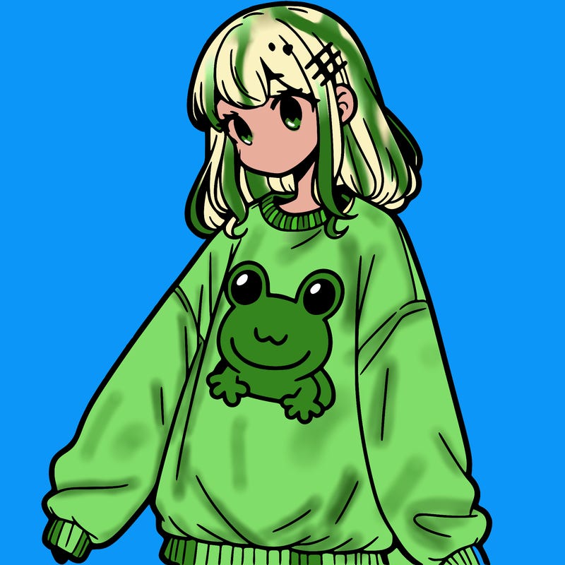 girl wearing frogging sweatshirt