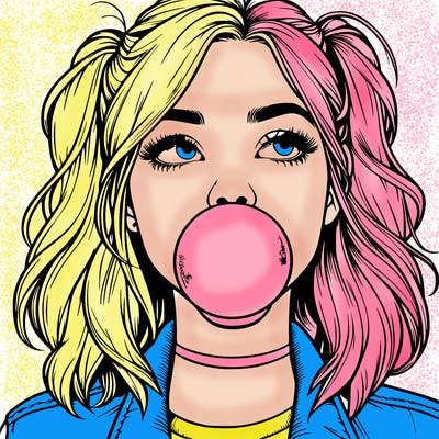 realististic girl blowing bubble -gum