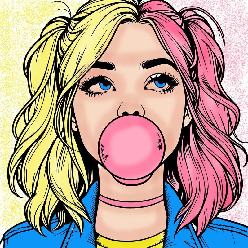 realististic girl blowing bubble -gum