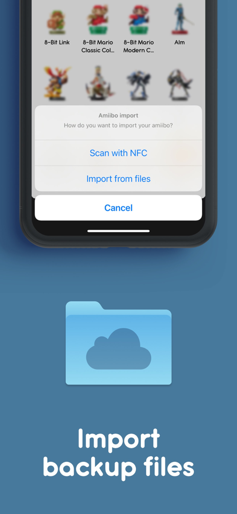 Ally – Collect and Backup - Importing Amiibo backup files in the Ally app for iPhone