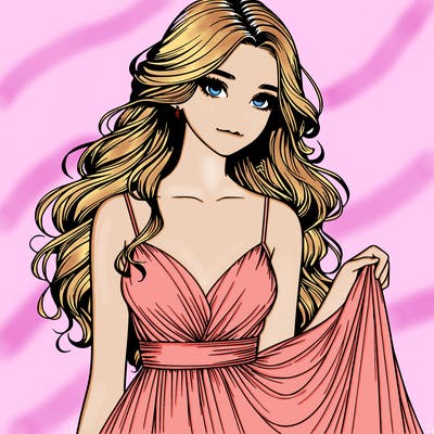 realistic girl in flowy silky prom dress