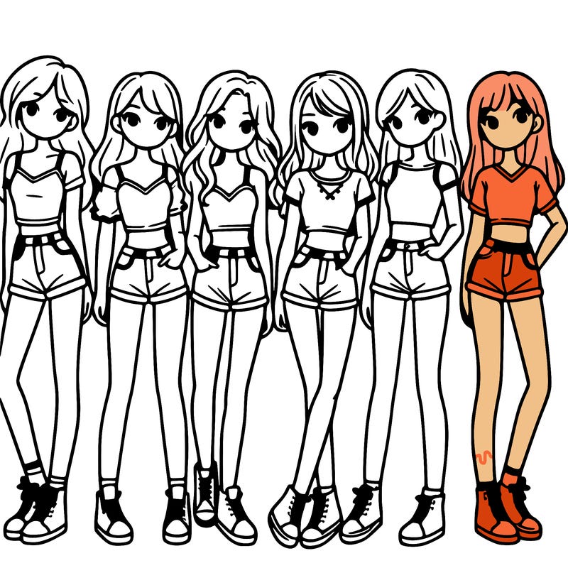 a group of girls wearing crop tops and shorts