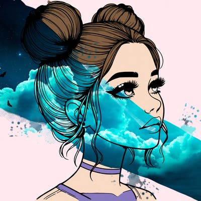 realistic girl with buns on the top of her head