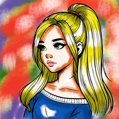 realistic girl with a high ponytail