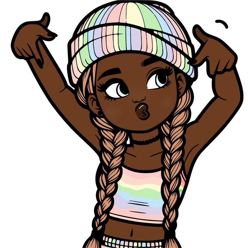 realistic teenage girl with braids and a beanie and crop top doing 🫶🏼