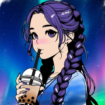 realistic girl with braided hair drinking boba