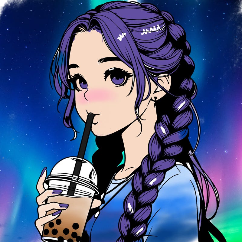 realistic girl with braided hair drinking boba