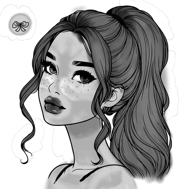 realistic girl with a ponytail on her hair and lips