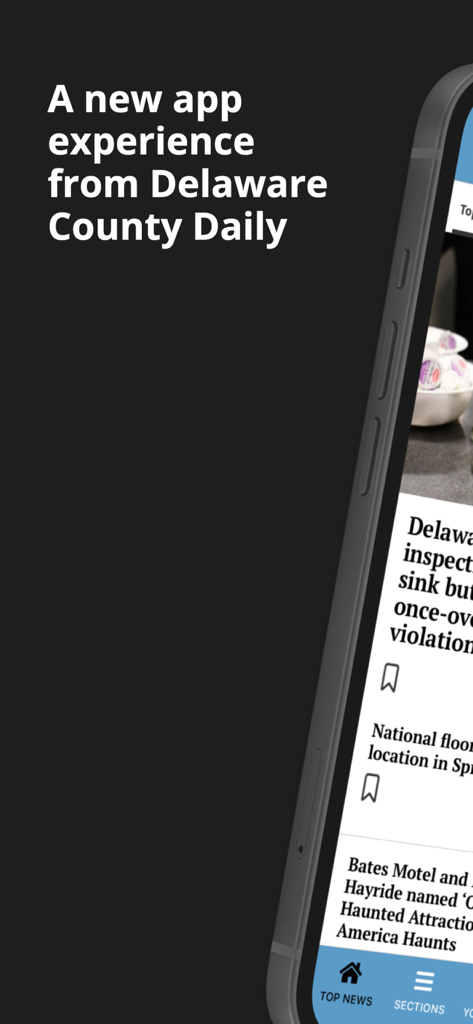 Delaware County Daily Times - A smartphone displaying the Delaware County Daily Times mobile app interface with local news articles