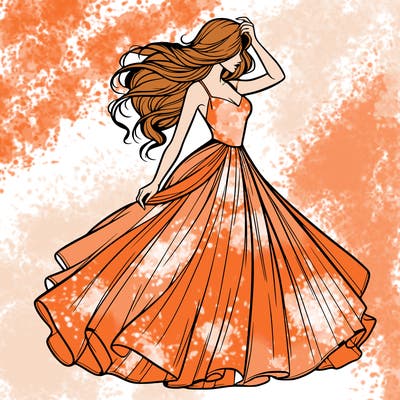 realistic woman with dress flowing in the wind