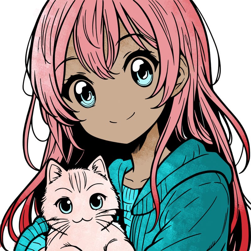 manga girl with cat