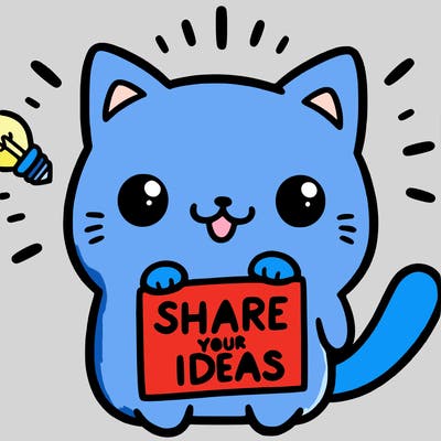a cute cat saying share your ideas